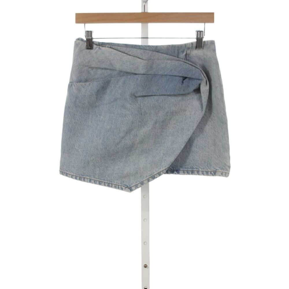 Rev Women Mini Skirt Blue 100% Cotton Zip Solid Casual Size 26